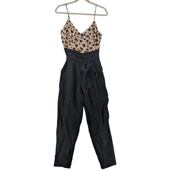 Socialite Cheetah Jumpsuit XS Beige Black Animal‎ Print VNeck Belted One Piece - Picture 12 of 12